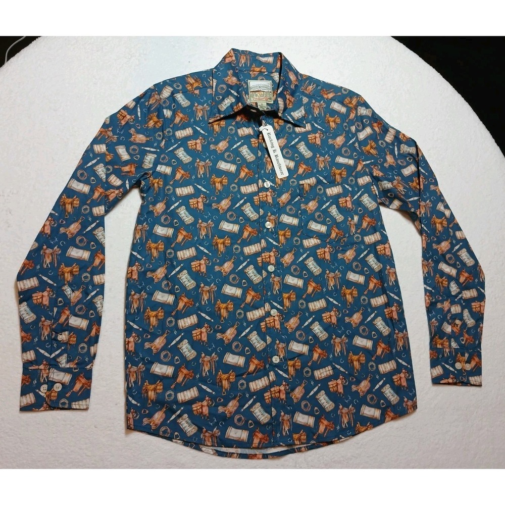 Kennington Rocking K Ranchwear Western Shirt Mens Small Blue Cowboy Saddle NWT
